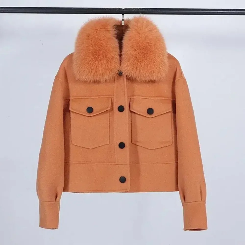 Wool Coat Peacoat - Wełniany damski płaszcz futrzany Nowy jesienno-zimowy
