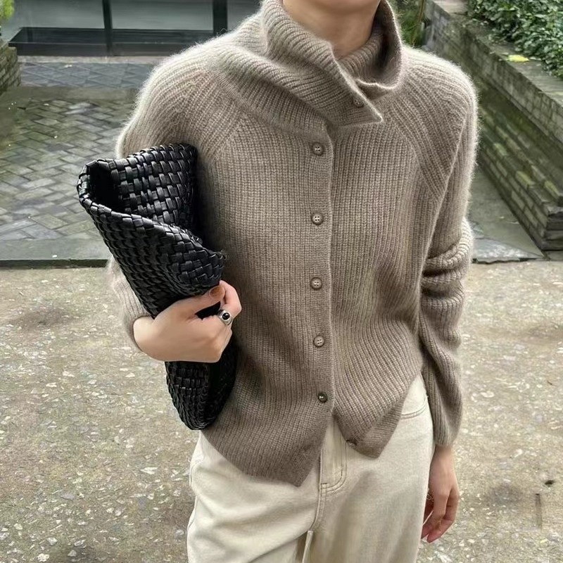 Wool Coat Peacoat - Kardigan z golfem damski 100% czystej